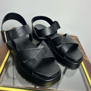 ASOS Design Chunky platform Black Leather Strapy Sandals Size 7